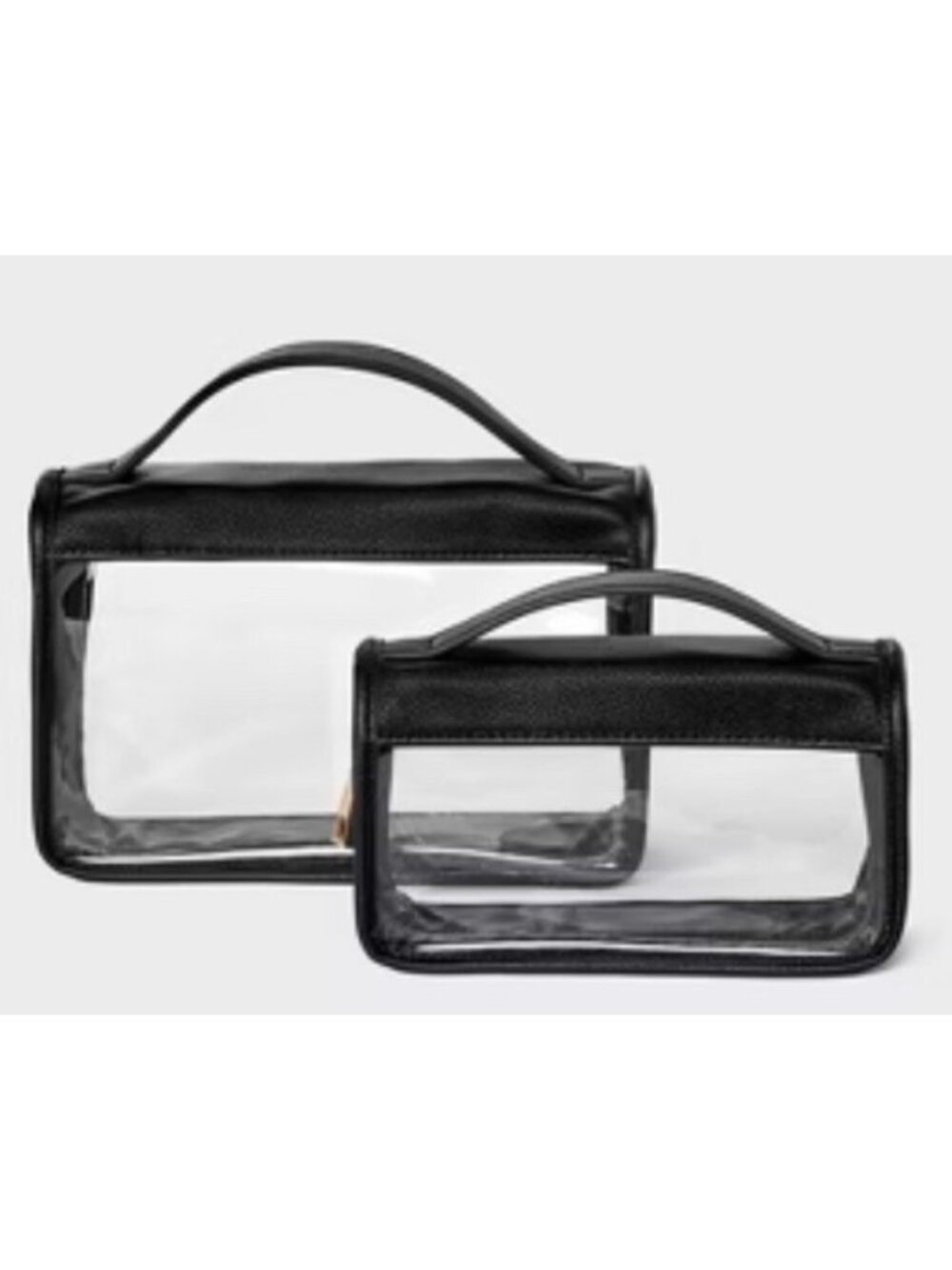Clear Plastic Zipper Makeup Bag Set Handles Black Trim 2 Piece A New Day NWT